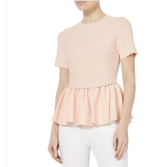 Jonathan Simkhai Womens Knit Peplum Top Blouse Size M Short Sleeve Pastel Blush - Picture 2 of 7